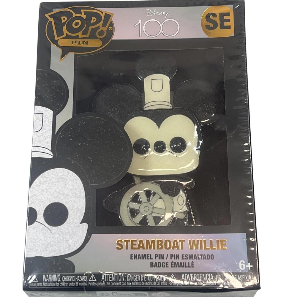 Funko Pop Pin Disney 100 Steamboat Willie SE Black Enamel Mickey Pin New Sealed